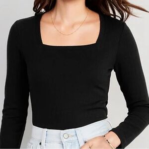 Black Old Navy Ribbed Square Neck Long Sleeve Tee
